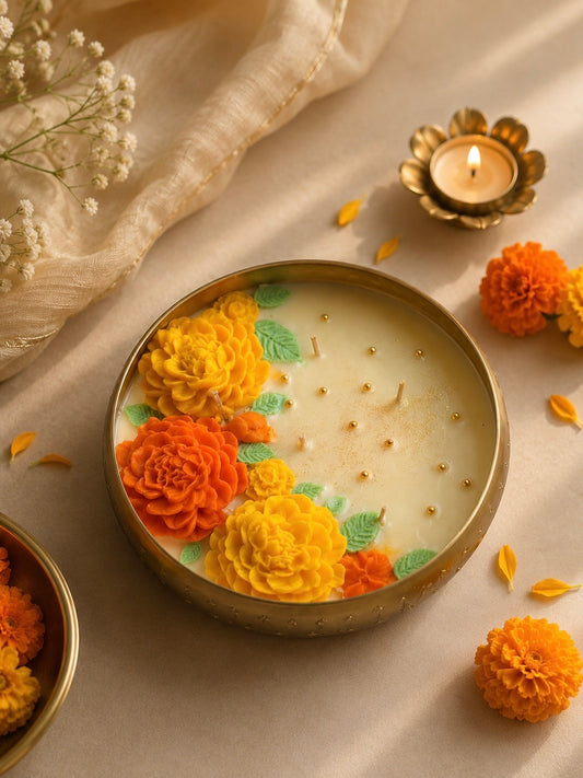 Golden Marigold Urli Candle