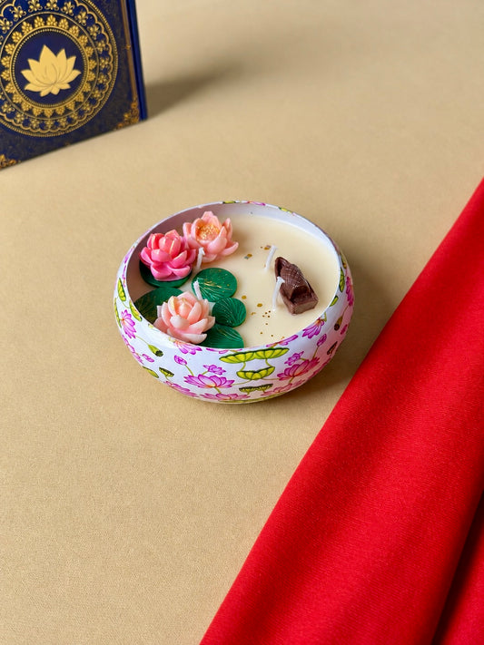 Lotus Printed Urli Candle