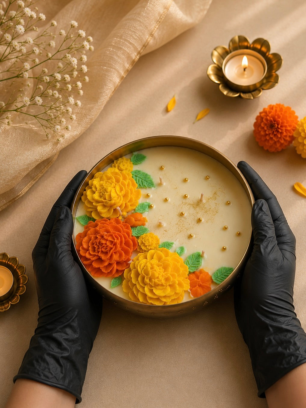 Golden Marigold Urli Candle